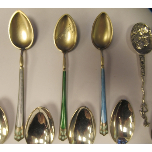 96 - Silver, silver coloured and white metal coffee and commemoration spoons  mixed design and marks