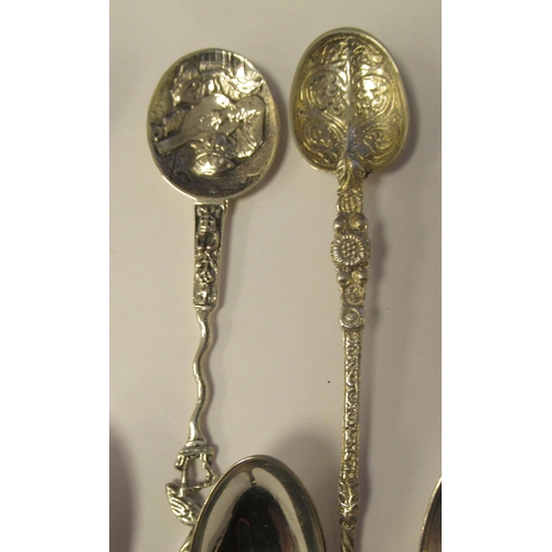 96 - Silver, silver coloured and white metal coffee and commemoration spoons  mixed design and marks