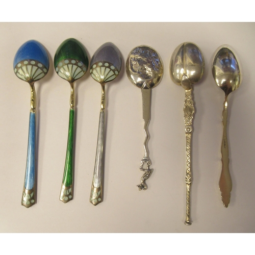 96 - Silver, silver coloured and white metal coffee and commemoration spoons  mixed design and marks