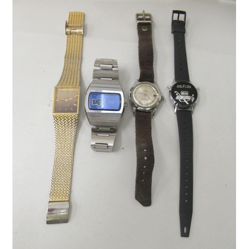 122 - Four variously cased and strapped Swiss wristwatches: to include a Zoniku Jump Hour digital example&... 