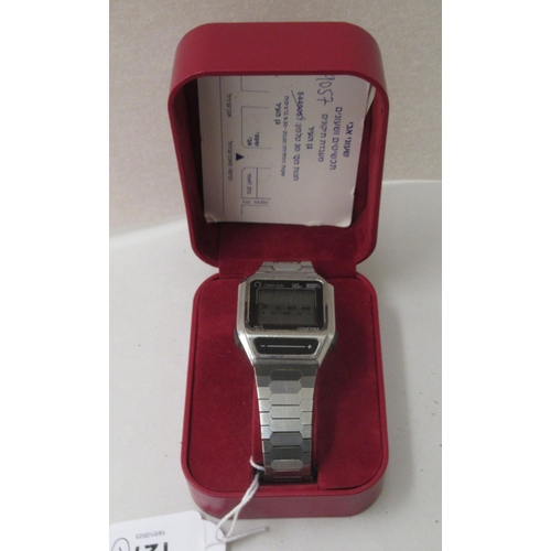 127 - An Omega Sensor stainless steel cased and strapped wristwatch with digital display  boxed with ... 