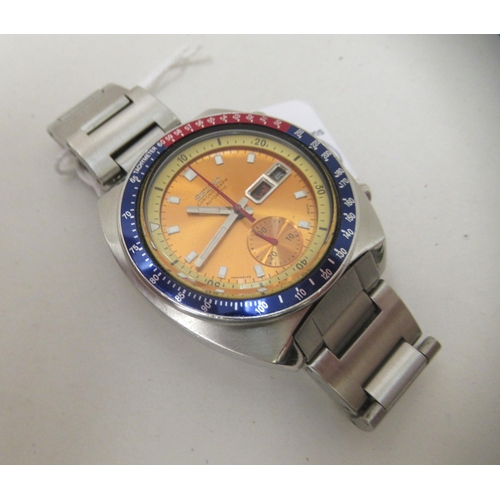 158 - A Seiko Pogue stainless steel cased and strapped chronograph wristwatch, faced by a baton dial with ... 