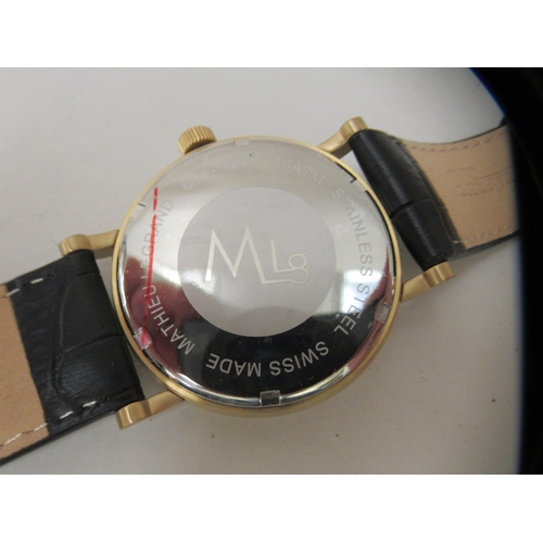 160 - A Mathieu Legrand Swiss made gold plated stainless steel cased wristwatch, faced by an Arabic dial w... 