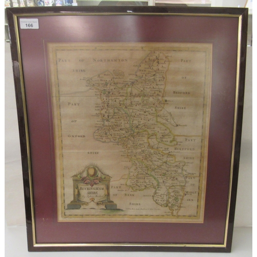 166 - A Robert Morden coloured county map 'Buckinghamshire' with a decorative tablet cartouche  16