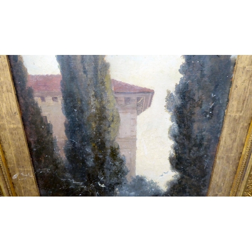 103 - Late 19thC School - a building and a water fountain  oil on canvas  24