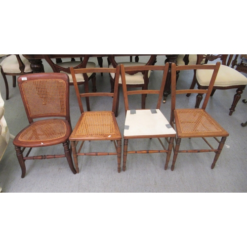 110 - Small furniture: to include an early/mid 20thC beech framed bedroom chairs, each with caned backs an... 