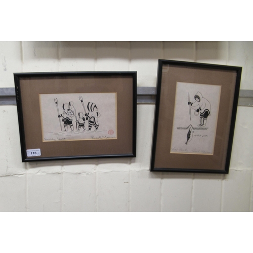 118 - After Enook Manomie - 'Family Hunt' and 'Seal Hunter'  monochrome prints  bearing pencil signatures ... 