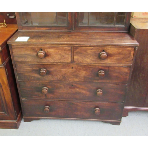 119 - A George III mahogany cabinet with a pair of glazed doors, over two short/three long drawers, raised... 