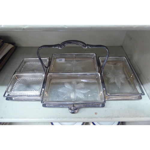 120 - A silver plated entrée dish with a five compartment glass liner  6