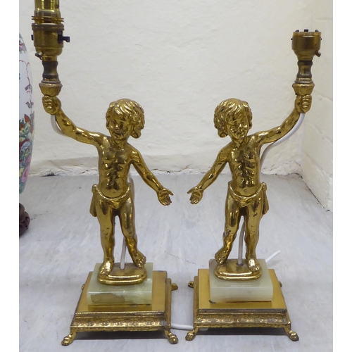 122 - Table lamps: to include a pair of brass figures  15