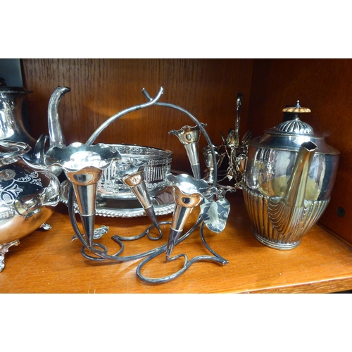 143 - Silver plate: to include a four piece tea set  comprising a teapot, coffee pot, sugar basin and... 