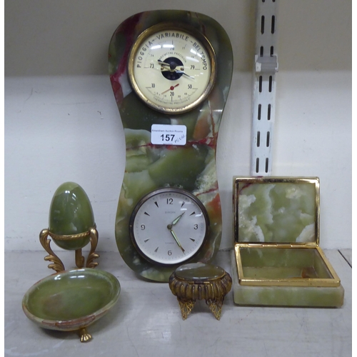 157 - A mixed lot: to include an onyx framed combination clock/barometer  12