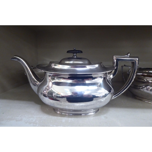 181 - Silver plated tableware: to include a three piece tea set 