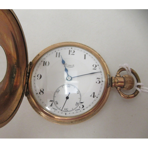 185 - A Limit gold plated cased half hunter pocket watch, faced by an Arabic dial with subsidiary seconds