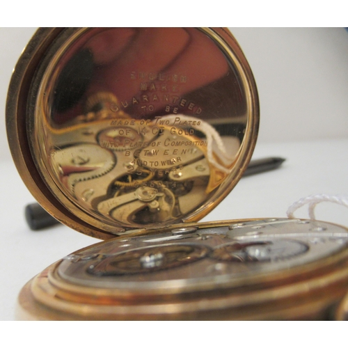 185 - A Limit gold plated cased half hunter pocket watch, faced by an Arabic dial with subsidiary seconds