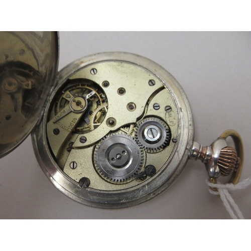 202 - A Continental silver coloured metal cased pocket watch, faced by an enamelled Arabic dial  stamped 8... 