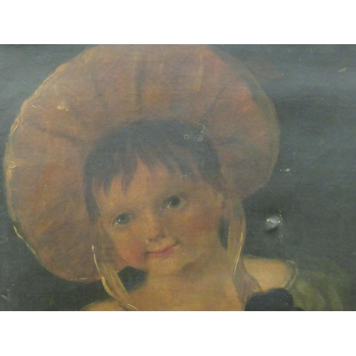 239 - 19thC British School - a young girl, cuddling a dog  oil on canvas  20