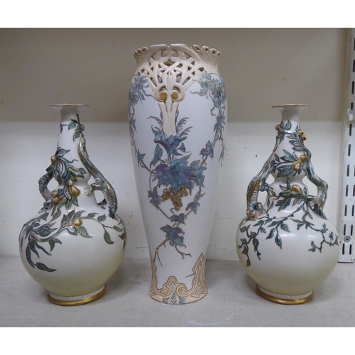 268 - Three Doulton Lambeth pottery Carrara pattern vases  largest 12