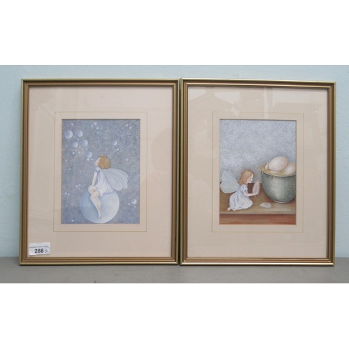 288 - Six framed watercolours by Marilyn Biggerstaff, fantasy scenes: to include 'Bubbles'  bearing s... 