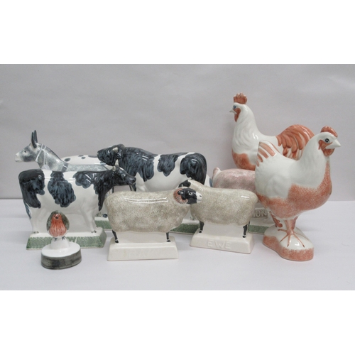 303 - Eleven items of Rye Pottery, mainly farmyard animals: to include 'Bull'  6