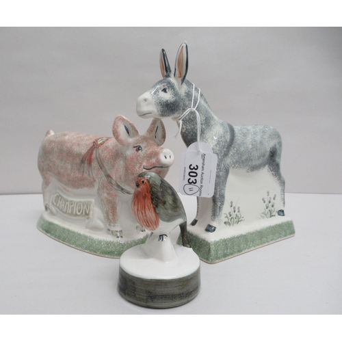 303 - Eleven items of Rye Pottery, mainly farmyard animals: to include 'Bull'  6