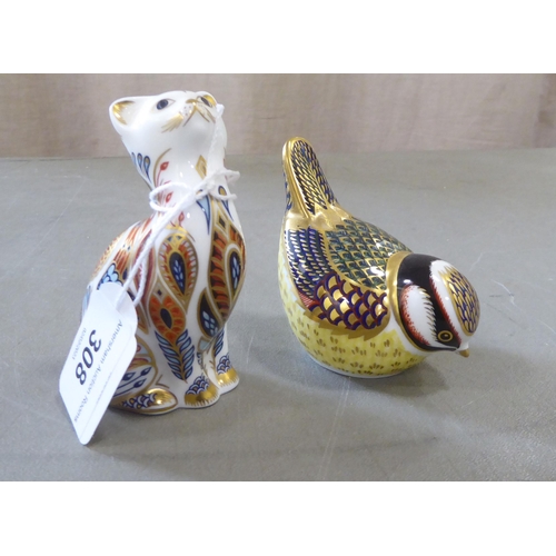 308 - Royal Crown Derby china paperweights and ornaments: to include two rabbits with gilt stoppers  ... 