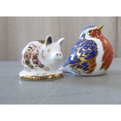 308 - Royal Crown Derby china paperweights and ornaments: to include two rabbits with gilt stoppers  ... 