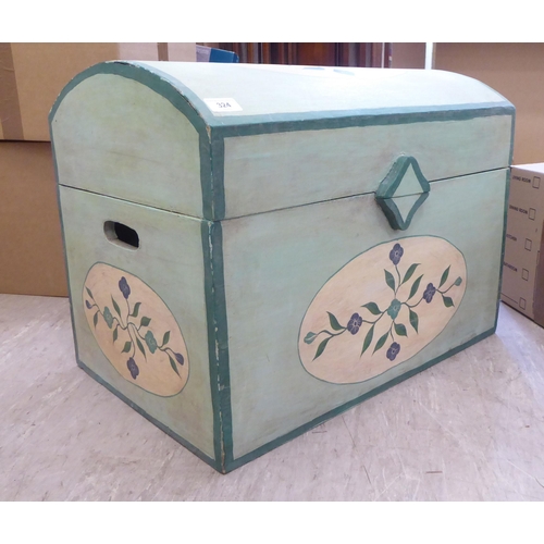 324 - A modern green painted chest with straight sides and a domed lid  18