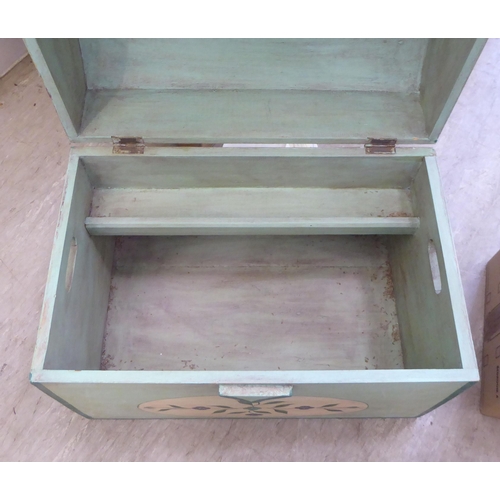 324 - A modern green painted chest with straight sides and a domed lid  18