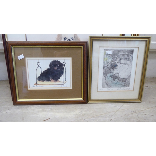 332 - Ten pictures and prints, mainly dogs and cats: to include works by Joan Sellwood  4