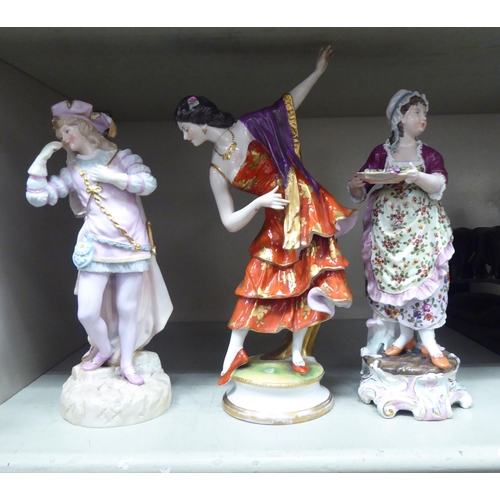 35 - Continental porcelain figures: to include a woman playing the harp  8