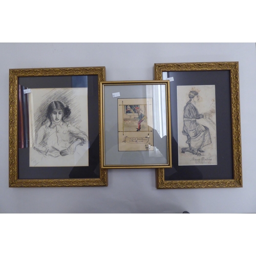 40 - Framed pictures and prints: to include some Inter-war period sketches  some bearing initials&nb... 