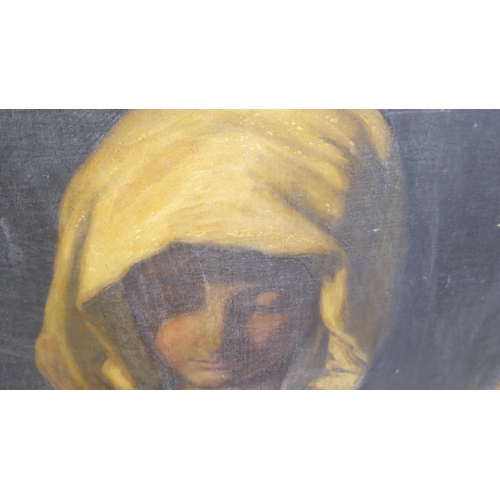 47 - A late 19thC religious study, a woman at prayer  oil on canvas  30