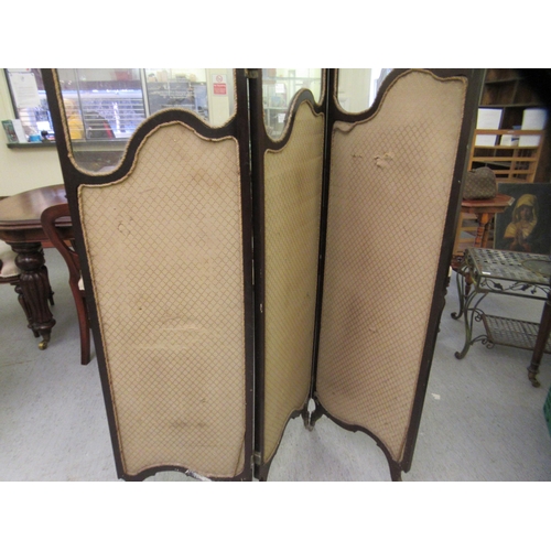 49 - A late Victorian mahogany framed, three fold firescreen with embroidered and glazed panels  72