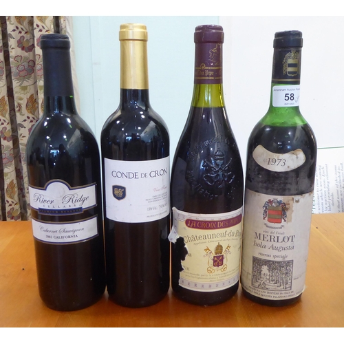 58 - Wine, mainly red: to include a 1974 Chateau de Grange; and a 1973 Merlot Isola Augusta