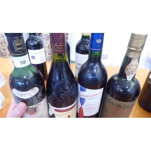 58 - Wine, mainly red: to include a 1974 Chateau de Grange; and a 1973 Merlot Isola Augusta