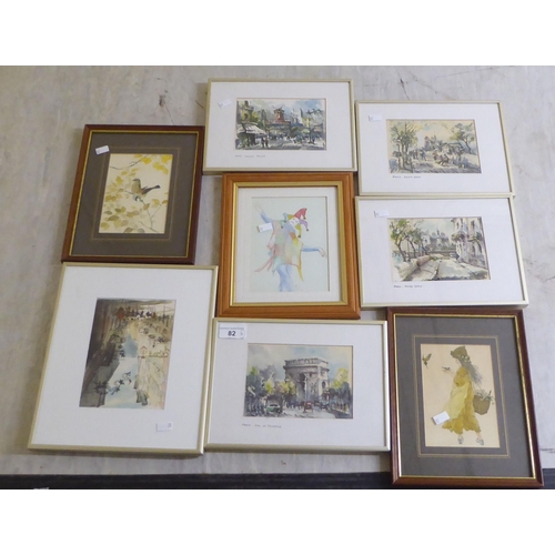 82 - Eight framed pictures and prints: to include Parisian street scenes  4