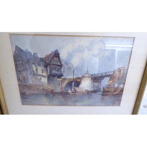 85 - Five watercolours: to include an early 20thC Flemish School - a riverscape  9