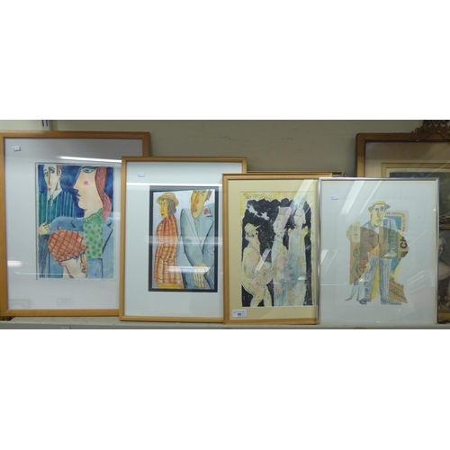 90 - Four framed works by J Yates: to include 'Lisbon'  mixed media  bears a signature & dated 1985  ... 