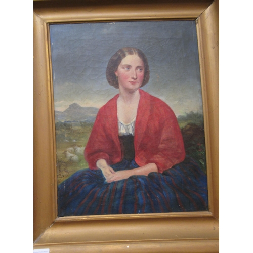 97 - R Herdman - a portrait of a young woman with a landscape beyond  oil on canvas  inscribed ... 