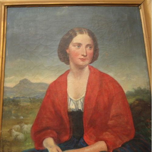 97 - R Herdman - a portrait of a young woman with a landscape beyond  oil on canvas  inscribed ... 