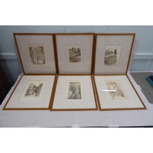 32 - Six works after Matthew Wright - mainly street scenes&nbsp; monochrome prints&nbsp; bears pencil sig... 