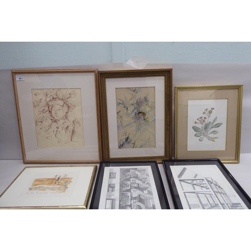45 - Framed pictures and prints: to include David Kennard - a half length portrait&nbsp; watercolour&nbsp... 