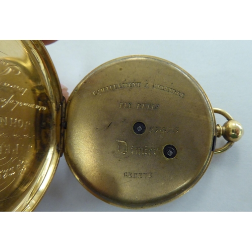 133 - The principal components of an 18ct gold cased fob watch; and a yellow metal cased pocket watch, bot... 