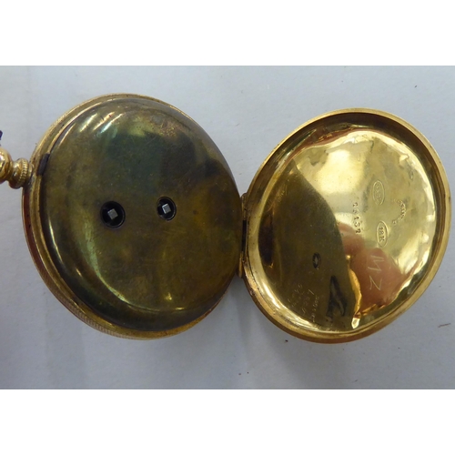 133 - The principal components of an 18ct gold cased fob watch; and a yellow metal cased pocket watch, bot... 