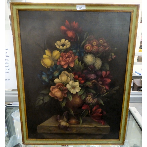 134 - 20thC Dutch School - a still life study, flowers in a vase  oil on board  25