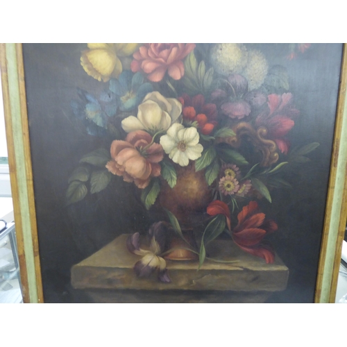 134 - 20thC Dutch School - a still life study, flowers in a vase  oil on board  25