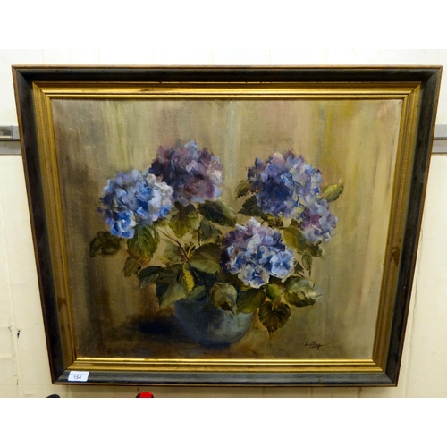 154 - Sheila Lutley - a still life study, mixed flowers in a vase  oil on canvas  bears a signat... 