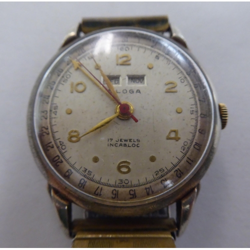 162 - A 1950s/60s Eloga steel cased wristwatch, the 17 jewel Incabloc movement with sweeping seconds, face... 