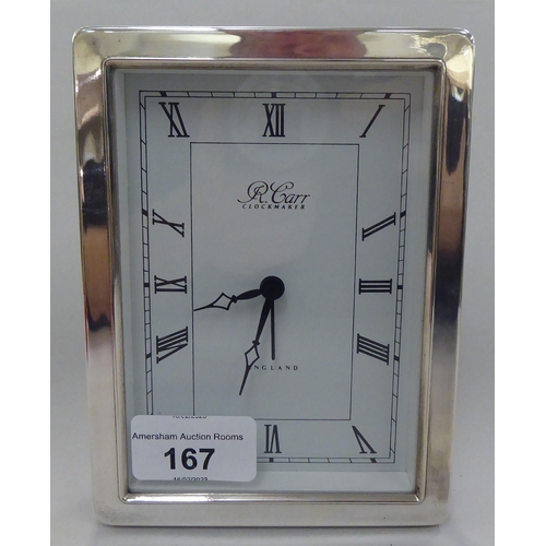 167 - A modern silver framed modern desk top timepiece, on a fabric back stand  Sheffield 1993    4